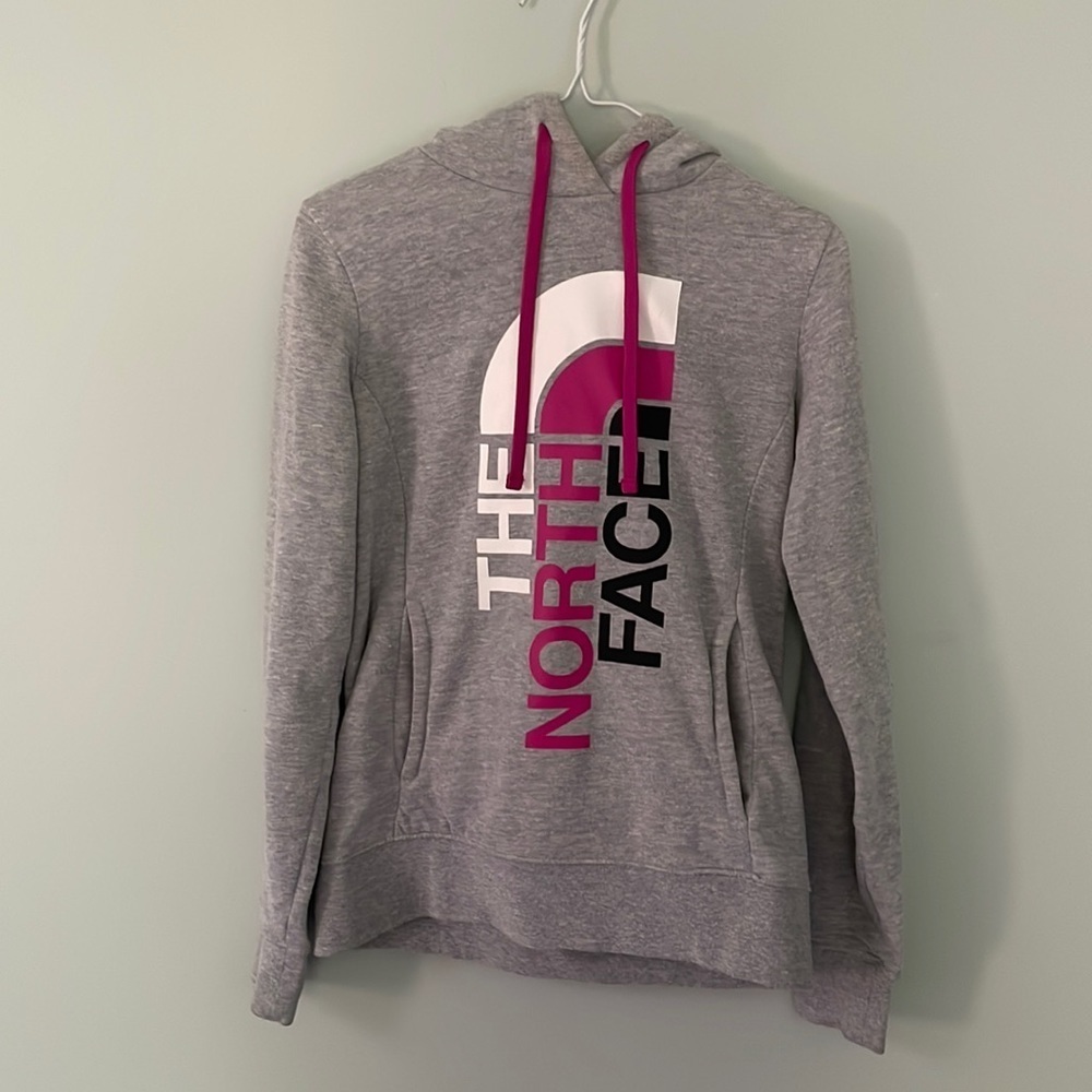 The North Face gray with pink‎ hoodie, size small